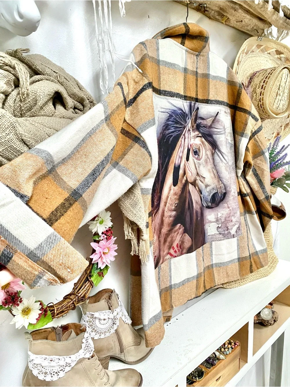 RARE Native horse upcycled boho shacket w southwestern cottagecore prairie vibe - Picture 6 of 12